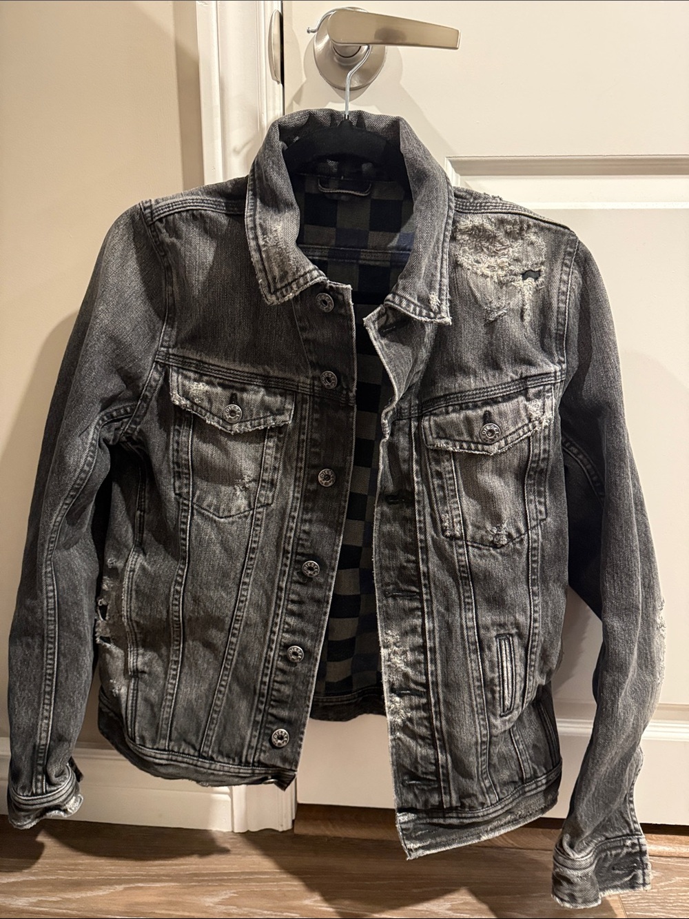 Diesel Industries Thick Grey Distressed Denim Moto Jean Jacket